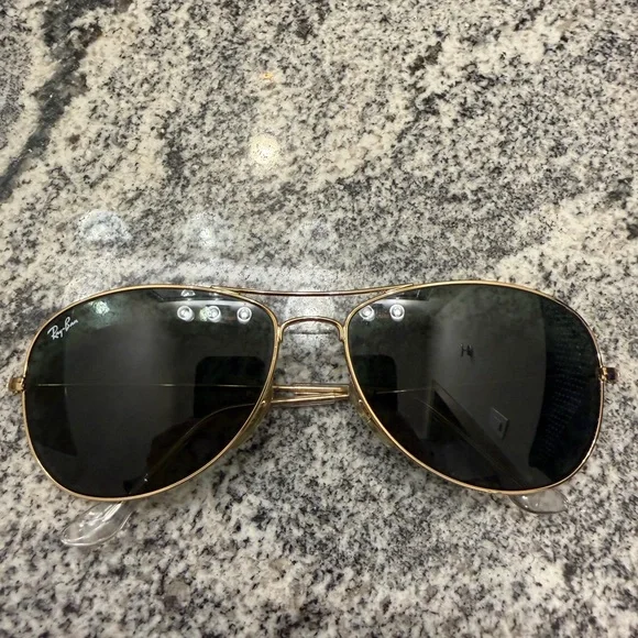 Like New Ray-Ban Cockpit Aviators Gold Frame Sunglasses - Picture 2 of 7